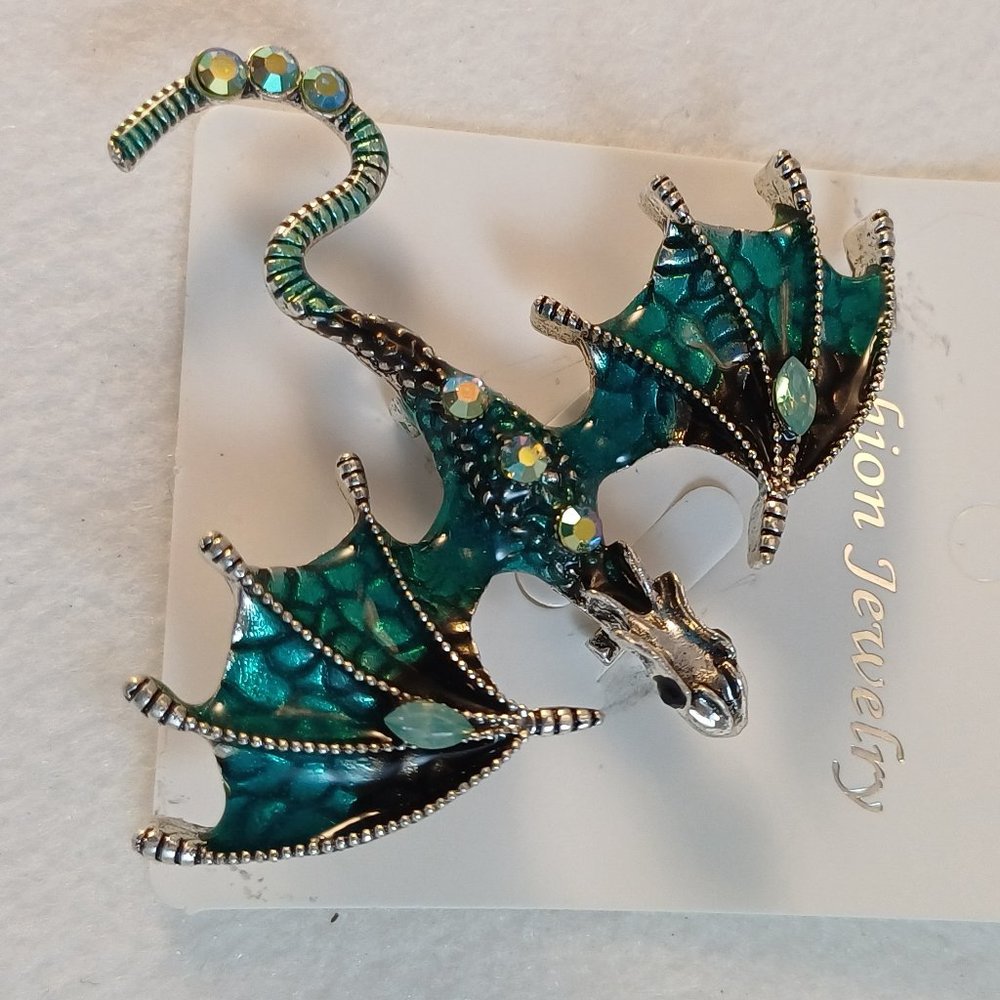 Dragon Flying Pteradactyl Pin Brooch Halloween Metallic Fashion Jewelry Purple - Picture 5 of 16